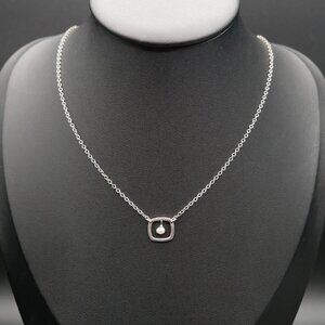 Artist Made Sterling Silver Minimalist Square Necklace with Dangling FW Pearl
